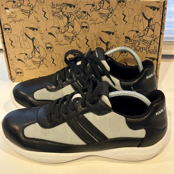Karl Lagerfeld Men's Black and White Camo Print Sneakers Mens size 10.5 - Picture 3 of 10